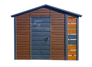 Gartenhaus - Gartenschuppen 2x2,5m + Überdachung 0,5m - Tür -Dunkles Walnussholz - Helles Walnussholz - Holzoptik - Satteldach | ID629 |