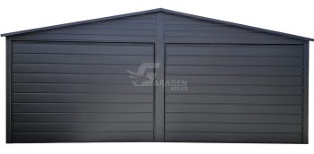 Blechgarage 6x6m - 2x Schwingtor - Anthrazit - Satteldach | GP592 |