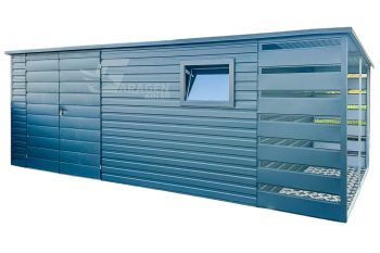 Gartenhaus - Gartenschuppen 4,5x2m + Überdachung 1m - Zweiflügeliges Tor - PVC Kippfenster - Anthrazit - Flachdach | ID617 |