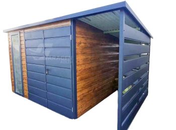 Gartenhaus - Gartenschuppen 3x2,5m + Überdachung 1m - Zweiflügeliges Tor - PVC Kippfenster - Helles Walnussholz - Holzoptik - Anthrazit | ID609 |