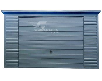Blechgarage 4x6m - Schwingtor - Tür - PVC Kippfenster - Dachrinnen - Anthrazit - Flachdach | ID613 |