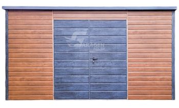 Gartenhaus - Gartenschuppen 4x2,5 - Zweiflügeliges Tor - Norwegische Kiefer - Helles Walnussholz - Holzoptik - Flachdach | ID610 |