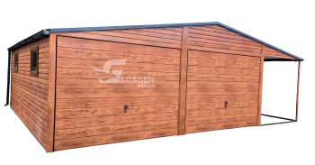 Blechgarage 6x6m Überdachung 2m Horizontal Blech Satteldach 2x Schwingtor Holzoptik ID137