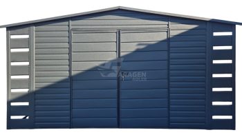 Gartenhaus - Gartenschuppen 3x3m + Überdachung - Zweiflügeliges Tor - Anthrazit - Satteldach | GP588 |