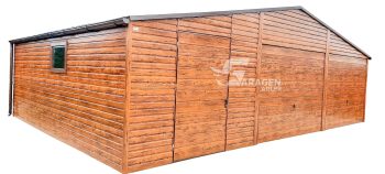 Blechgarage 9x7m Horizontal Blech Satteldach 2x Schwingtor Holzoptik 2x Tür ID139