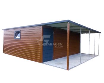 Blechgarage 6x5m Überdachung PVC Kippfenster Tür Holzoptik ID275