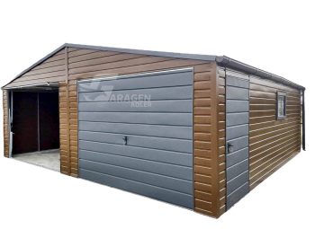 Blechgarage 7x6m Horizontal Blech 2x Schwingtor 2x PVC Kippfenster | ID207 |