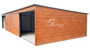 Blechgarage 12x6m Horizontal Blech 4x Schwingtor Holzoptik Pultdach ID172