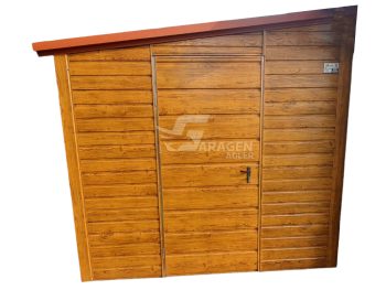 Gartenhaus - Schuppen 2,5x6m - Schwingtor - Tür - Helles Walnussholz - Holzoptik - Dach mit Neigung nach rechts ID209