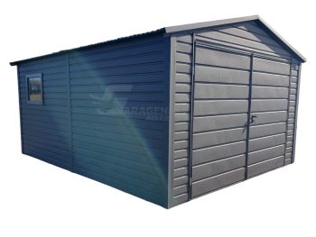 Blechgarage 4x5m - Zweiflügeliges Tor - PVC Kippfenster - Anthrazit - Satteldach | ID549 |