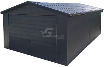 Blechgarage 4x6m - Schwingtor - Anthrazit - Metalldachziegel - Dachrinnen - Satteldach GP583
