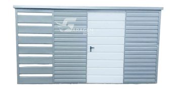 Gartenhaus - Schuppen 3x3m + Überdachung 1m - PVC Kippfenster - Tür - Verzinkte Konstruktion - silber - Flachdach | ID530 |