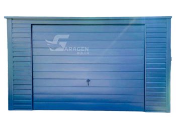 Blechgarage 4x8m - Schwingtor - Tür - 2x PVC Kippfenster - Anthrazit - Flachdach  | GP407 |