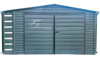 Gartenhaus - Schuppen 4x2,5m + Überdachung 0,5m - Zweiflügeliges Tor - Anthrazit - Flachdach | GP385 |