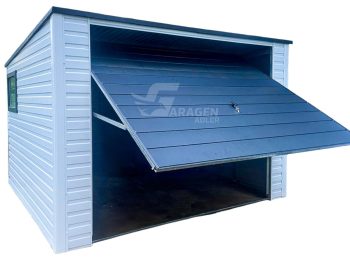 Gartenhaus - Schuppen - Blechgarage 3,5x3,5m - Schwingtor - PVC Kippfenster - Weiß - Anthrazit - Flachdach GP364