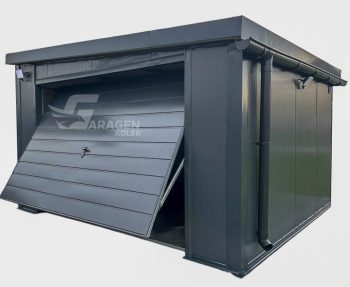 Garage aus Sandwichplatten 4x4m Schwingtor -  Anthrazit -  Dach mit Neigung nach rechts GP368