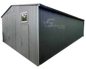 Blechhalle - Blechgarage 7x10m Zweiflügeliges Tor - Tür - PVC Kippfenster - Anthrazit - Dachrinnen - Satteldach GP382