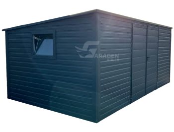 Gartenhaus - Schuppen 5,5x3m - Zweiflügeliges Tor - PVC Kippfenster - Anthrazit - Flachdach | GP344 |