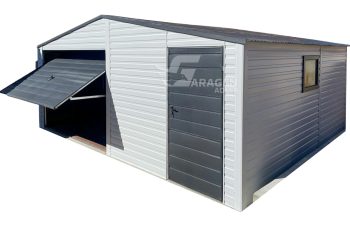 Blechgarage  6x5m Schwingtor - Tür - PVC Kippfenster - Weiß - Anthrazit - Verzinkte Konstruktion - Satteldach | GP362 |