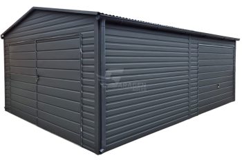 Blechgarage 4,5x6,5m - Schwingtor - Zweiflügeliges Tor - Anthrazit - Dachrinnen - Satteldach GP573