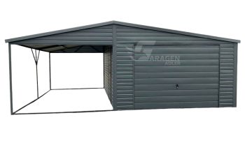 Blechgarage 4x5m + Überdachung - Schwingtor - Tür - Anthrazit - Satteldach GP263