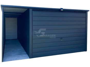 Blechgarage 3x4,5m + Überdachung 1m - Schwingtor - Anthrazit - Flachdach | GP579 |