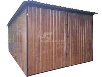Blechgarage 3x4,5m Schwingtor - Holzoptik - Flachdach GP576