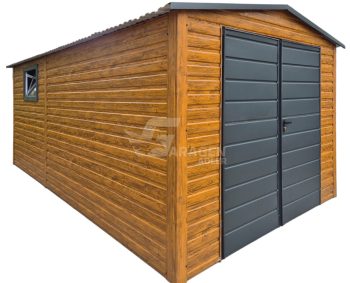 Blechgarage 3x5m - Schwingtor - PVC Kippfenster - Holzoptik - Satteldach | GP580 |
