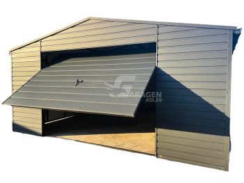 Blechgarage 4,5x6m - Schwingtor + Zusätzliche Tür - Anthrazit - Dachrinnen  -  Metalldachziegel  GP146