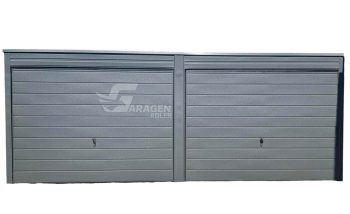 Blechgarage 6x6m - 2x Schwingtor Anthrazit Pultdach GP129