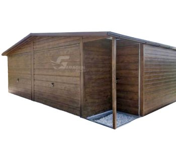 Blechgarage 7x7m Wandnische in der Garage 2x Schwingtor Dachrinnen Holzoptik ID278