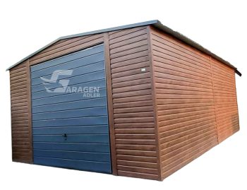 Blechgarage 5x7m Horizontal Blech Satteldach Holzoptik Erhöhung der Höhe ID109