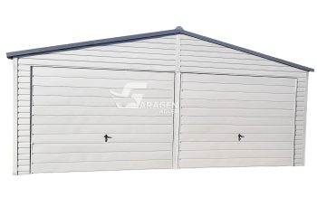 Blechgarage 6,5x6m Horizontal Blech Satteldach 2x Schwingtor Weiß Anthrazit ID166