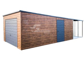 Blechgarage 4x6m Überdachung PVC Kippfenster Tür Holzoptik | ID272 |
