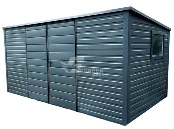 Gartenhaus 5x2m Zweiflügeliges Tor PVC Kippfenster Anthrazit Flachdach GP251