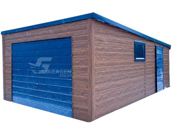 Blechgarage 4x6m Schwingtor PVC Kippfenster Anthrazit Holzoptik Flachdach | GP255 |