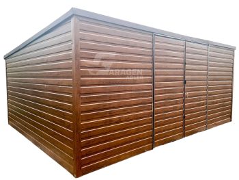 Blechgarage 6x4m - Zweiflügeliges Tor + PVC Kippfenster-Holzoptik-Pultdach | GP125 |