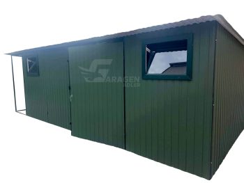 Gartenhaus 5,5x4m - Überdachung - Zweiflügeliges Tor - 2x PVC Kippfenster - Dachrinnen - Grün  | GP244 |