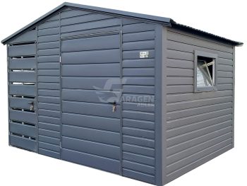 Gartenhaus - Gartenschuppen 2,2x2m + Überdachung 0,8m - 2x Tür - PVC Kippfenster - Anthrazit - Satteldach ID991