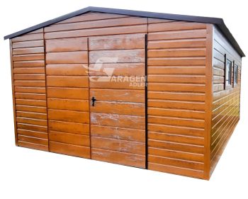 Gartenhaus 4x4m Satteldach Schwingtor Holzoptik 2x PVC Kippfenster | ID155 |