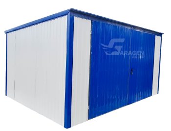 Blechgarage 4x5m Vertikal Blech Schwingtor Weiß Blau Pultdach ID157