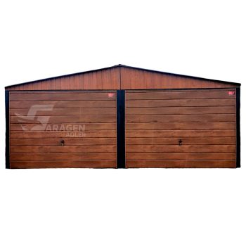 Blechgarage 6x7m - 2x Schwingtor - Holzoptik - Satteldach GP150