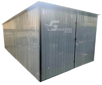 Blechgarage  3x7m - Zweiflügeliges Tor -  Anthrazit - Pultdach GP193