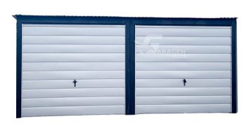 Blechgarage 6x6m 2x Schwingtor Anthrazit Silber Flachdach GP257