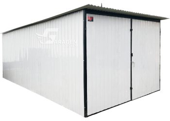 Blechgarage 3x5m - Zweiflügeliges Tor -  Weiß - Pultdach - GP102