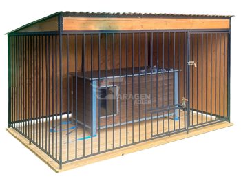 Hundezwinger  4x2m - Tür - Windfang - Holzboden - Schutzwand - Flachdach GP634