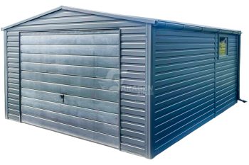 Blechgarage 4,5x5m - Schwingtor - PVC Kippfenster - Anthrazit - Dachrinnen - Satteldach GP422