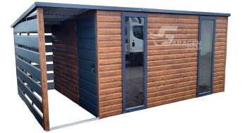 Gartenhaus Schuppen 4x2,5 + Überdachung Zweiflügeliges Tor Tür Anthrazit Flachdach | ID535 |