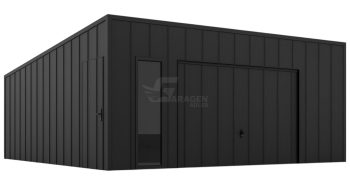 Premium Blechgarage 6x6m Stehfalzblech - Schwingtor - Tür - PVC Kippfenster - Flachdach GP644