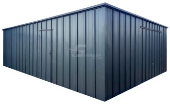 Premium Blechgarage 6x8m Stehfalzblech - Schwingtor - Tür - Flachdach GP646